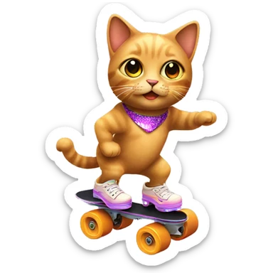 Disco cat on roller skates  sticker