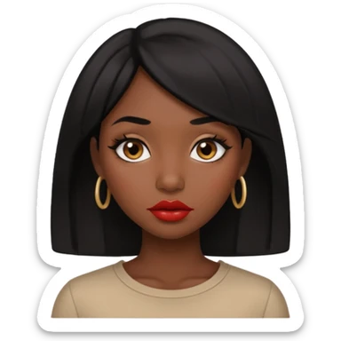 Dark skin gurl with black hair, big lips m, dark brown eye, octagon face shape and chinky eyes no red lipstick  sticker