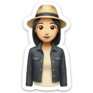 A Asian girl wear a hat sticker