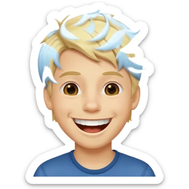 boy with straight blonde hair, laughing sticker
