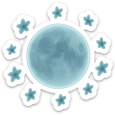 Add small, glowing stars around the moon with a soft glow. Maintain the matte glass style with translucent and frosted effects, ensuring the stars complement the moon's gentle highlights and overall appearance. sticker