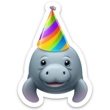 Manatee with a party hat sticker