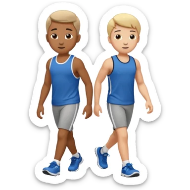 two boys walking, wearing gym clothes, full body sticker