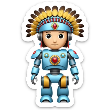 Full Robotic figure wearing native American regalia sticker