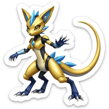 Modern Futuristic Cyber-Meloetta-Greymon-Greninja-Zeraora-Pokémon-Digimon-Fakémon-fusion-hybrid-creature sticker