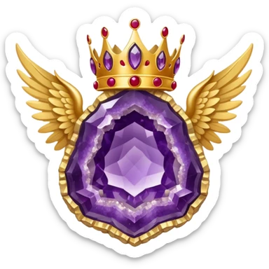 Big amethyst geode wit red rubby dots award-in-frame-decorated-with-big-golden-angel--wings and crown sticker