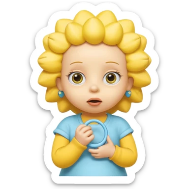 A 3D cartoon baby character fully yellow skin, styled like Maggie Simpson, with pacifier, big eyes, smooth shading, Memoji-style rendering, consistent with other yellow Simpsons characters. sticker
