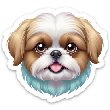 Cinematic Comical Shih Tzu Portrait Emoji, Head cocked with a hilariously exaggerated, shocked expression and twinkling, comically wide eyes, showcasing a fluffy, luxurious fur in soft pastel tones, simplified yet whimsically detailed, glowing with a playful, sassy radiance, high shine, exuding a humorous and cheeky charm, styled with a soft glowing outline, capturing the essence of a Shih Tzu that looks as if it could burst into a fit of playful antics at any moment! sticker
