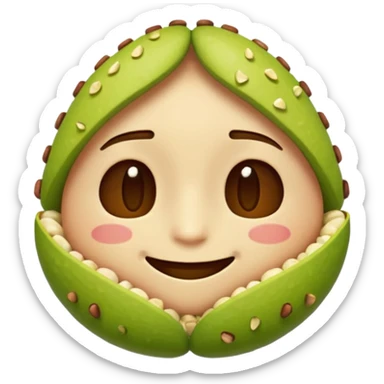 can you make a cuite pistachio emojii that is pixalited and wear th echaracter laught/ smile to the point where it closes it eyes  sticker