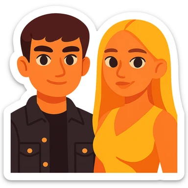 Slightly increase the volume of the upper body of the girl, separate the girl and the boy from each other, make the skin color the same for both. Keep the cartoon vibrant toon style. Transparent background. sticker