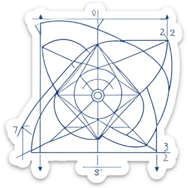 A sheet of technical drawing with fine lines, dimensions and geometric shapes, without signatures, slightly tilted in space, a sense of precision and calculation. sticker
