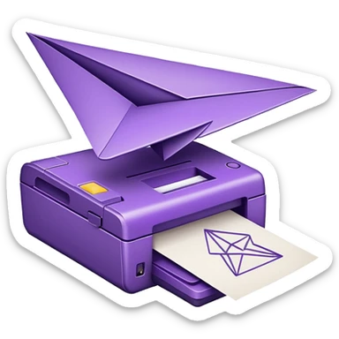 Printer purple with A paper airplane is drawn on paper sticker