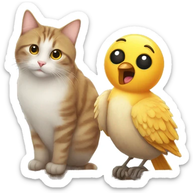 a cat and bird that are in love sticker