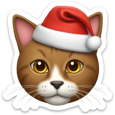 Brown cat with Santa hat on  sticker
