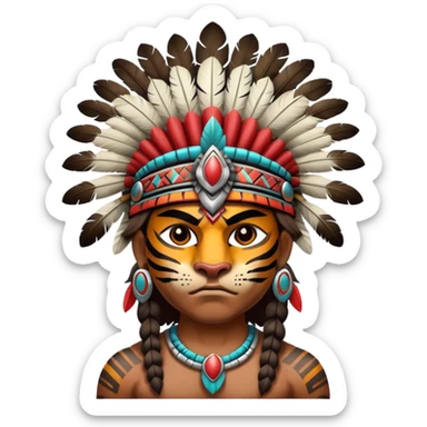 Aztec tiger warrior with feathered headdress sticker