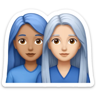 2 women with long blue brown and white hair sticker
