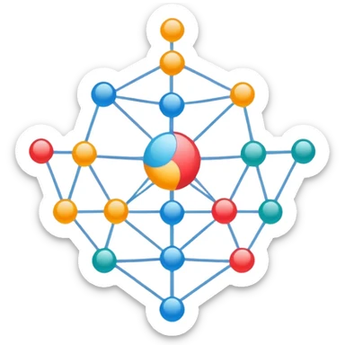 neural network with nodes and connections, simple colorful design for telegram sticker