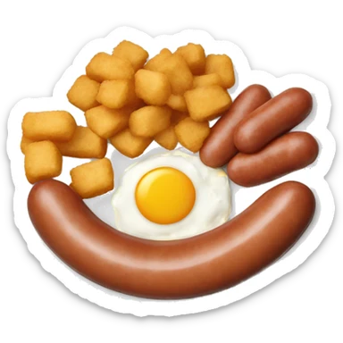 A plate with sausages, nuggets and egg fried sticker
