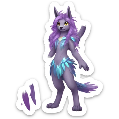 Anthro Sona Cool Cute Adorable Colorful Shy Winged Shiny Fakemon-Fantasy-Creature With Long Hair-Mane Full Body sticker