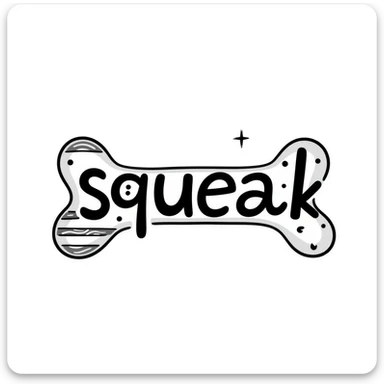 dog bone with the word 'squeak', colorful doodle style sticker