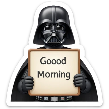 Darth Vader with a sign that says good morning sticker