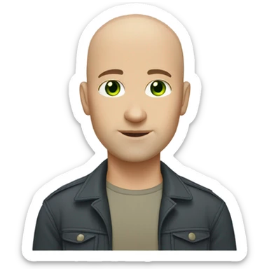 light skinned Caucasian bald male, green eyes, brown stubble sticker