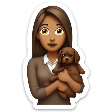 Mujer con cabello chocolate y su perrita color café clarito sticker