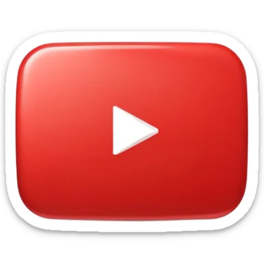 YouTube logo with play button in the center, red rounded rectangle with white play button sticker