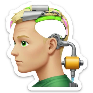 Male, no glasses, blonde hair, right side of hair shaved with a machine, face turned towards the camera sticker