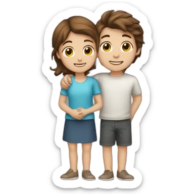 boy-brown-hair hug girl with brown-hair sticker