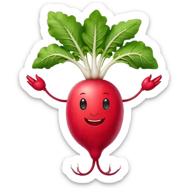cool smiling radish with white rootlets shaped like walking legs sticker