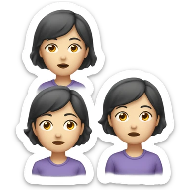  a 35-year old, female, Asian woman, short hair, inquisitive, hand on chin, deep thinking sticker