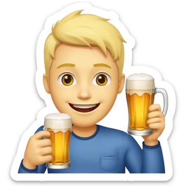 Yellow face woth a happy expression holding a beer sticker
