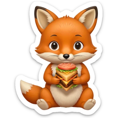 a sitting baby fox with a burger sticker