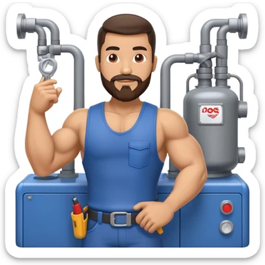 Hispanic HVAC technician with goatee beard as an action figure logo sticker
