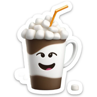 cup of coffee with marshmellows and straw sticker