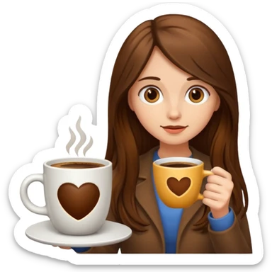 Brown long haired girl with cup of coffee sticker