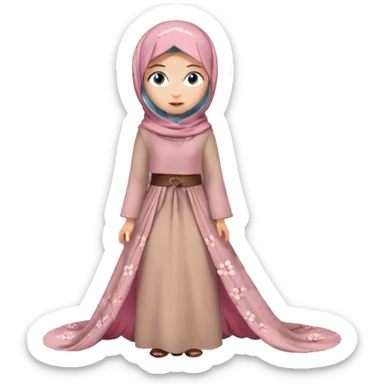 Turkish beautiful finish Konya girl blue eyes with hijab and sakura design floor length long tail dress sticker