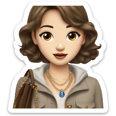 Realistic brown hair blue eyes Chanel Asian Girl with Birkin bag and Chanel necklace sticker