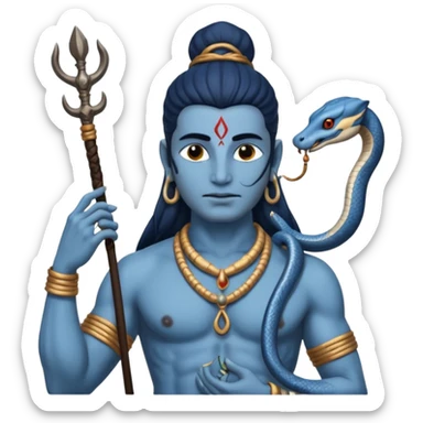 Mahadev real god  shiv not like cartoon  blue body and trishul and and had damru and nack around sanke  sticker