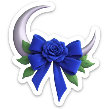 gothic bow, deep sapphire velvet, silver crescent moon, black rose center, rich and gothic sticker