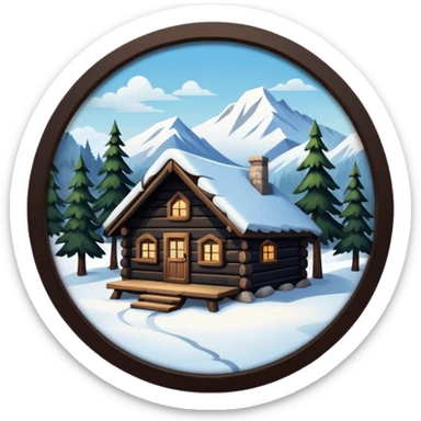 Snowy little cabin mountain woods sticker