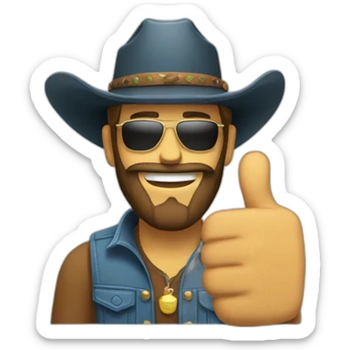 bearded man with cowboy hat and sunglasses and thumbs up sticker