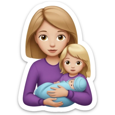 Make a girl with a baby in her arms. A girl should have light brown hair, and a baby girl should have blonde hair. sticker
