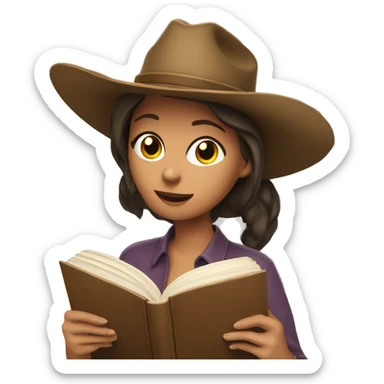 Brunette Woman with cowboyhat reading a book sticker