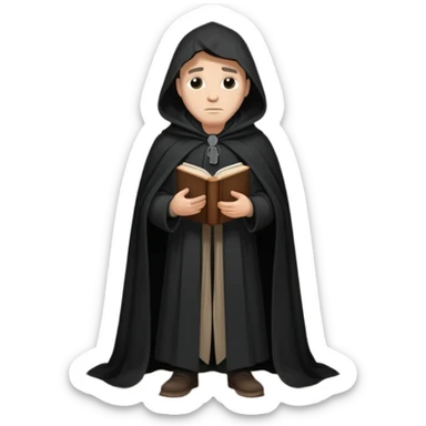 A wandering philosopher in a long black cloak with a book full height sticker