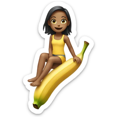 Girl sitting on the tip of a banana sticker