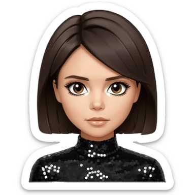 Victoria Beckham from Spice Girls with dark brown hair, black sequin outfit sticker