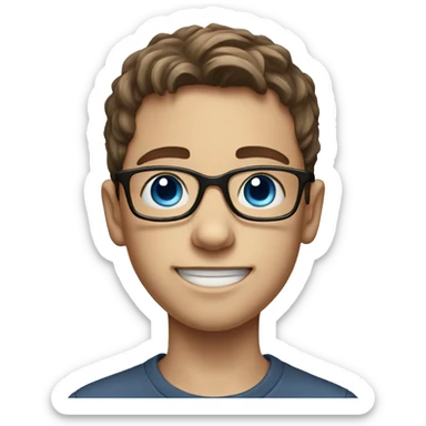 realistic portrait of boy with blue eyes and brown hair wearing glasses sticker