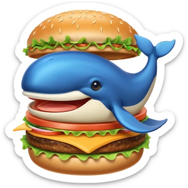 A playful mix of a burger and a whale, Telegram emoji style sticker
